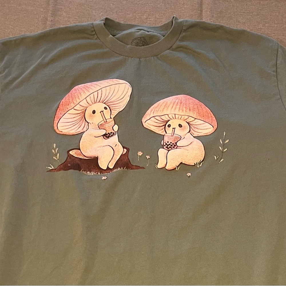 Fairydropart mushrooms drinking boba tea t-shirt